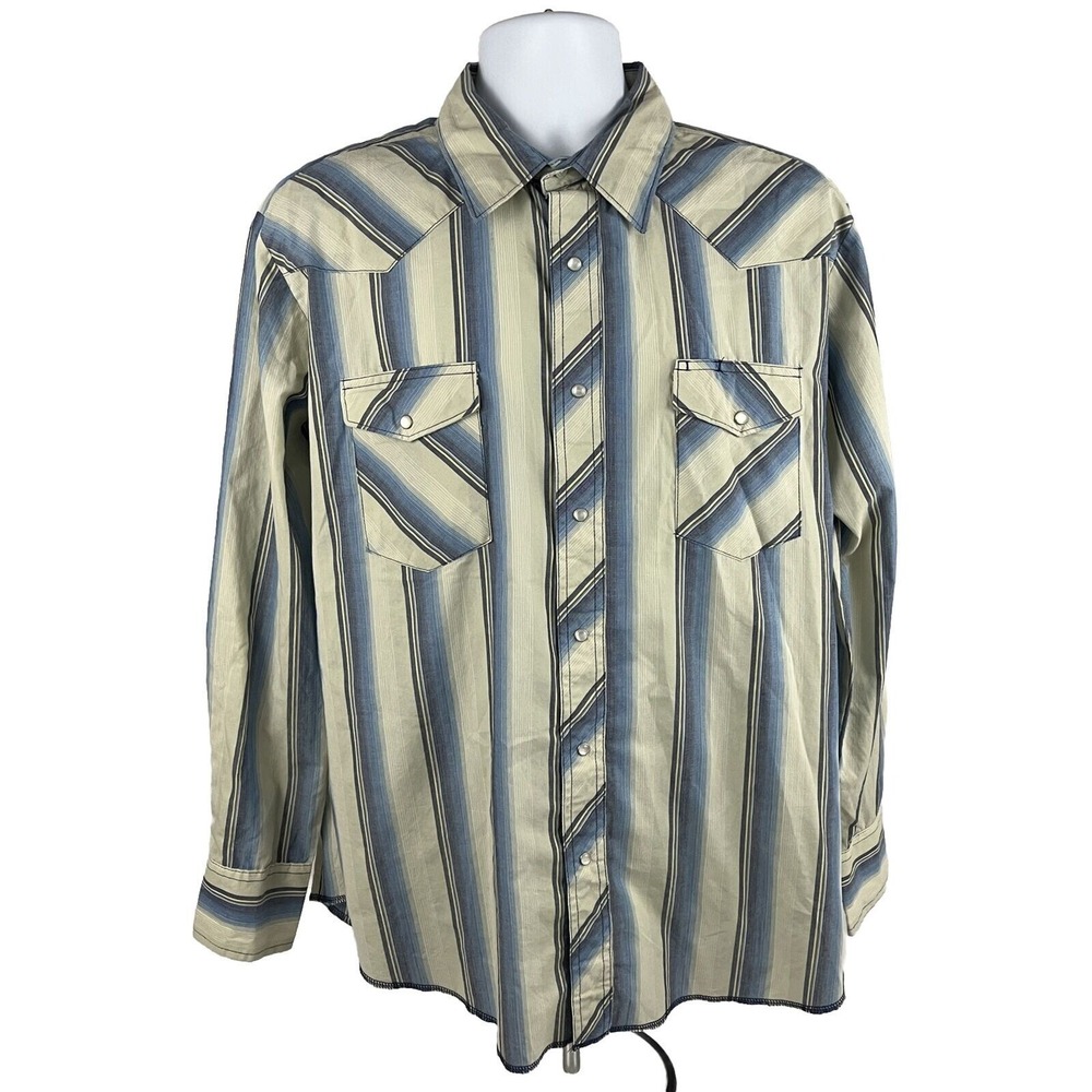 Wrangler Western‎ Cowboy Shirt Men's XL Pearl Snaps Rodeo Southern Farm Rancher